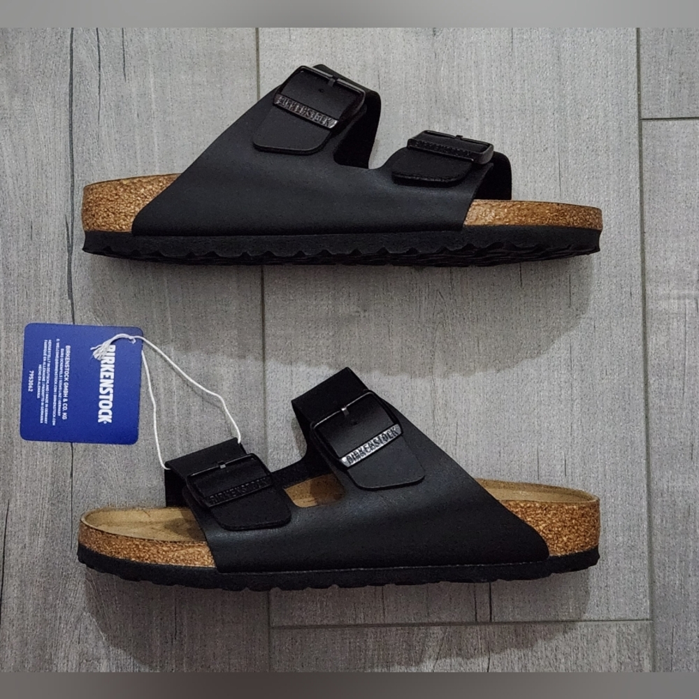 Birkenstock Arizona Birko-Flor Leather Unisex Sandal Black Womens Sz 6 Mens Sz 4